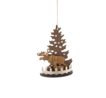 3d Wooden Tree And Reindeer - Christmas Tree Decoration