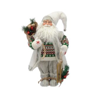 Standing Nordic Santa Ornament With Skis - Christmas Decoration