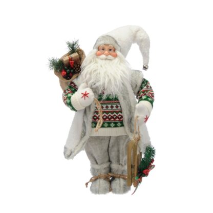 Standing Nordic Santa Ornament With Skis - Christmas Decoration