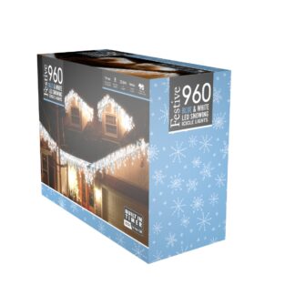 960 Blue/White 4 Way Snowing Icicle Lights - Christmas Lights