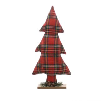 Christmas Decoration - Tartan Tree On Wooden Base Ornament