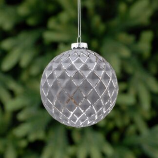Silver And Grey Hexagon Patterned Glass Ball - Christmas Tree Decoration