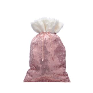 Pink Sequin Sack With White Fur Cuff - Christmas Decoration