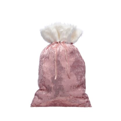 Pink Sequin Sack With White Fur Cuff - Christmas Decoration
