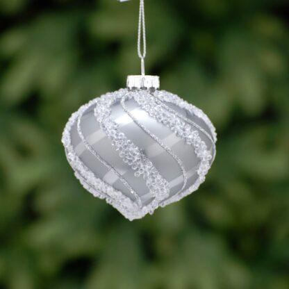 Grey And Silver Sequin Glass Onion - Christmas Tree Decoration