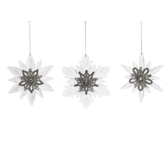 Pack of 3 Acrylic Clear And Silver Snowflakes - Christmas Tree Decoration