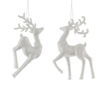 Pair of Bright Silver Reindeer - Christmas Tree Decoration
