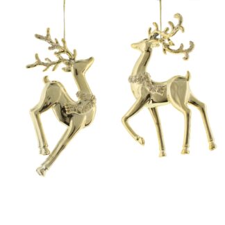Pair Gold Electroplated Reindeer - Christmas Tree Decoration