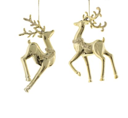 Pair Gold Electroplated Reindeer - Christmas Tree Decoration