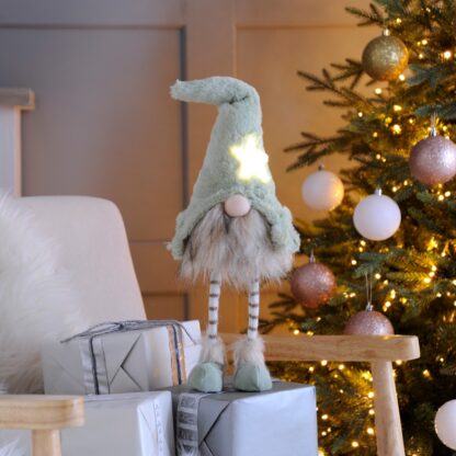 Light Up Standing Gonk With Green Hat - Christmas Decoration