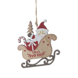 Wooden Red And White Santa in Sleigh - Christmas Decoration