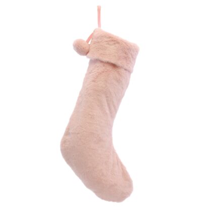 Pink Fur Stocking With Pom Poms - Christmas Decoration
