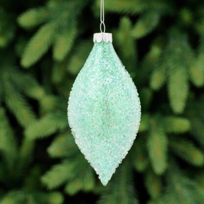Green Ice Textured Glass Olive - Christmas Tree Decoration