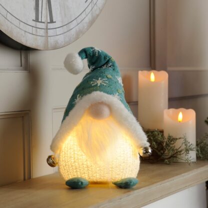 Pair of Light Up Blue And Green Sitting Gonks - Christmas Decoration