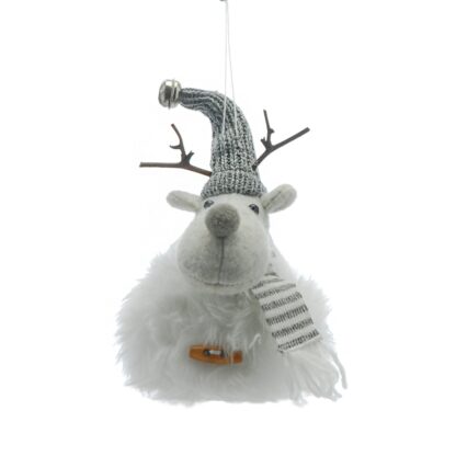 Grey And White Striped Scarf Hanging Reindeer - Christmas Tree Decoration