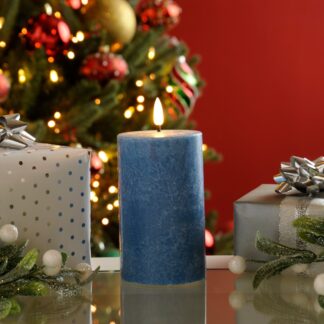 Wax Effect Dark Blue Firefly Candle With Timer - Christmas Decoration