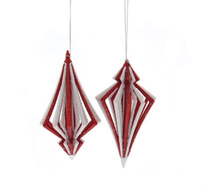 Pair of Hanging Red And White Glitter Finial Drops - Christmas Tree Decoration