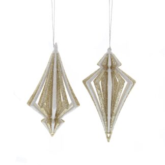 Pair of  Hanging White And Champagne Finial Drops - Christmas Tree Decoration