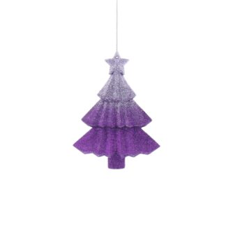 Hanging Purple Glitter Effect Tree - Christmas Tree Decoration