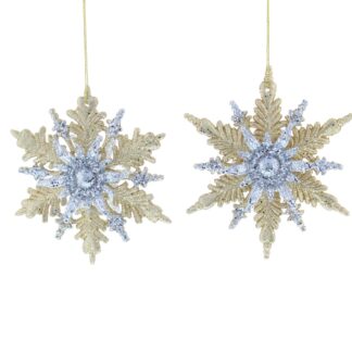Pair of Hanging Gold And Silver Snowflakes - Christmas Tree Decoration