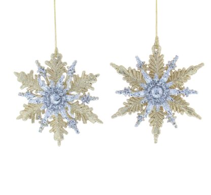 Pair of Hanging Gold And Silver Snowflakes - Christmas Tree Decoration