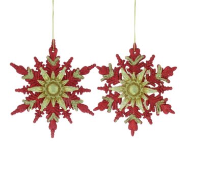 Pair of Hanging Red And Gold Snowflakes - Christmas Tree Decoration
