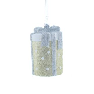 Hanging Gold And Silver Present - Christmas Tree Decoration