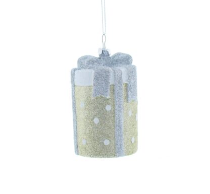 Hanging Gold And Silver Present - Christmas Tree Decoration