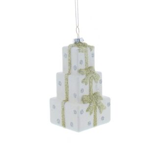Hanging Gold And Silver Glitter Stacked Presents - Christmas Tree Decoration