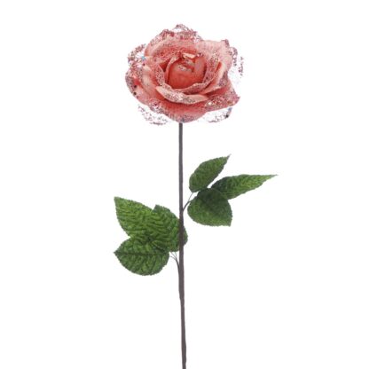 Pink Rose With Glitter Stem - Christmas Decoration