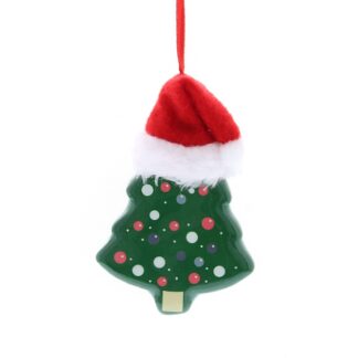 Hanging Decoupage Tree With Red Santa Hat - Christmas Tree Decoration