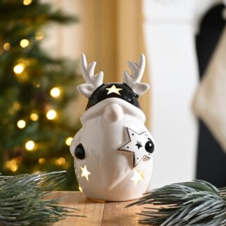 White Ceramic Reindeer With Black Hat - Christmas Decoration