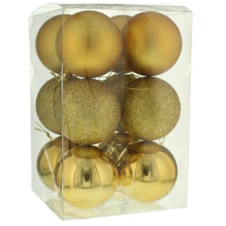 Gold Bauble Selection - Pack of 12 - Christmas Tree Decoration