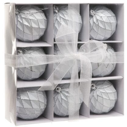 White Diamond Baubles - Christmas Tree Decoration - Pack of 9