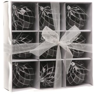 Black Diamond Baubles - Christmas Tree Decoration - Pack of 9