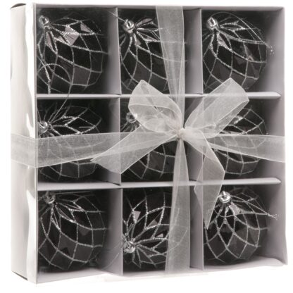 Black Diamond Baubles - Christmas Tree Decoration - Pack of 9