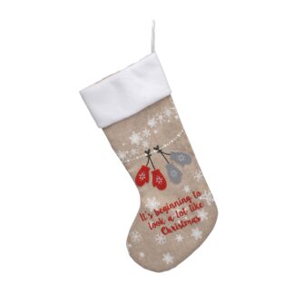Embroidered Hessian Christmas Stocking