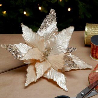 Champagne Gold Velvet Poinsettia - Christmas Floristry Decoration