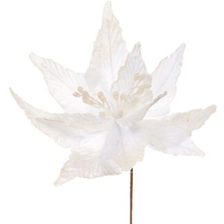 White Velvet Poinsettia Single Stem - Christmas Floristry Decoration
