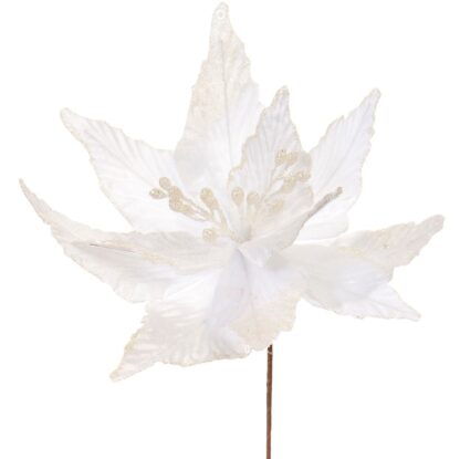White Velvet Poinsettia Single Stem - Christmas Floristry Decoration