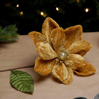 Gold Velvet Magnolia Stem - Christmas Floristry Decoration