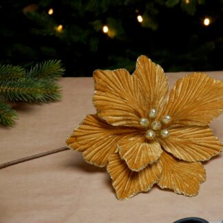 Gold Velvet Magnolia Stem - Christmas Floristry Decoration - Approx. 40cm