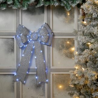Silver Lit Door Bow - Christmas Home Decor