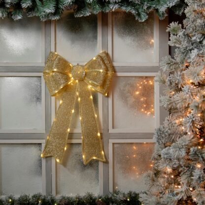Gold Lit Door Bow - Christmas Home Decor