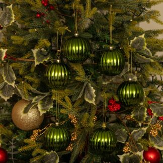 Shiny Green Pumpkin Baubles - Pack of 6 - Christmas Tree Decorations