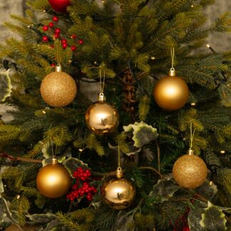 Christmas Tree Decorations - Gold Bauble Selection - Pack of 9