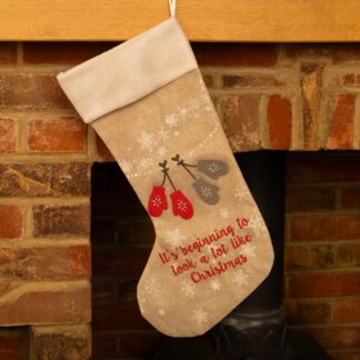 Embroidered Hessian Christmas Stocking - Christmas Decoration
