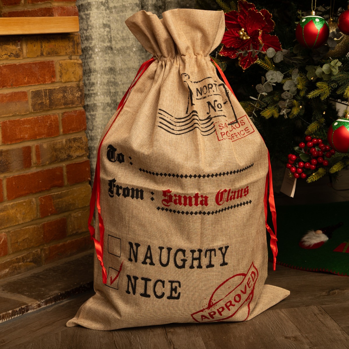 Naughty or Nice Hessian Christmas Present Sack