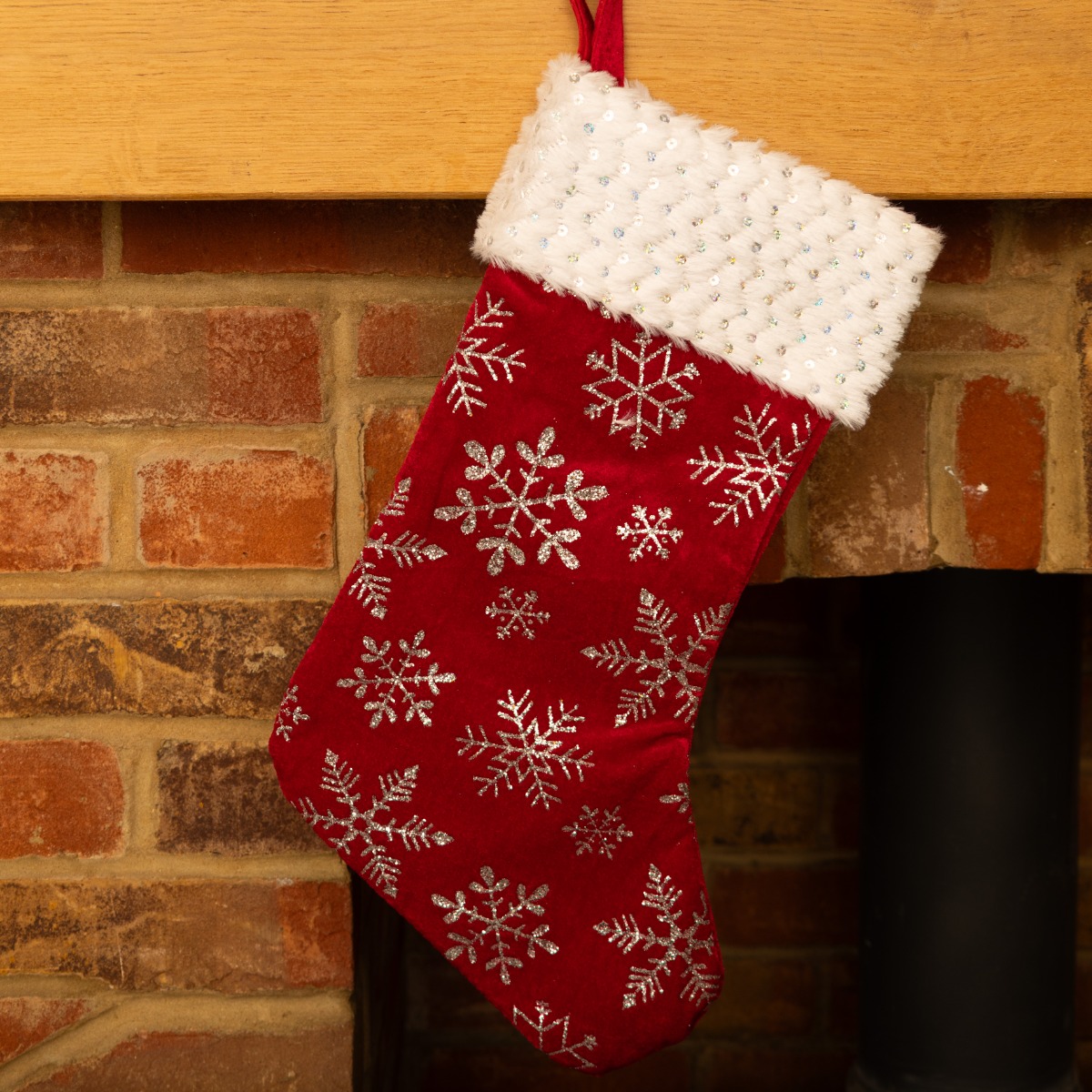 Festive Burgundy With Silver Snowflakes - Christmas Stocking