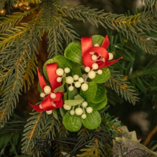 White Berry & Red Ribbon Pick - Christmas Tree Decoration